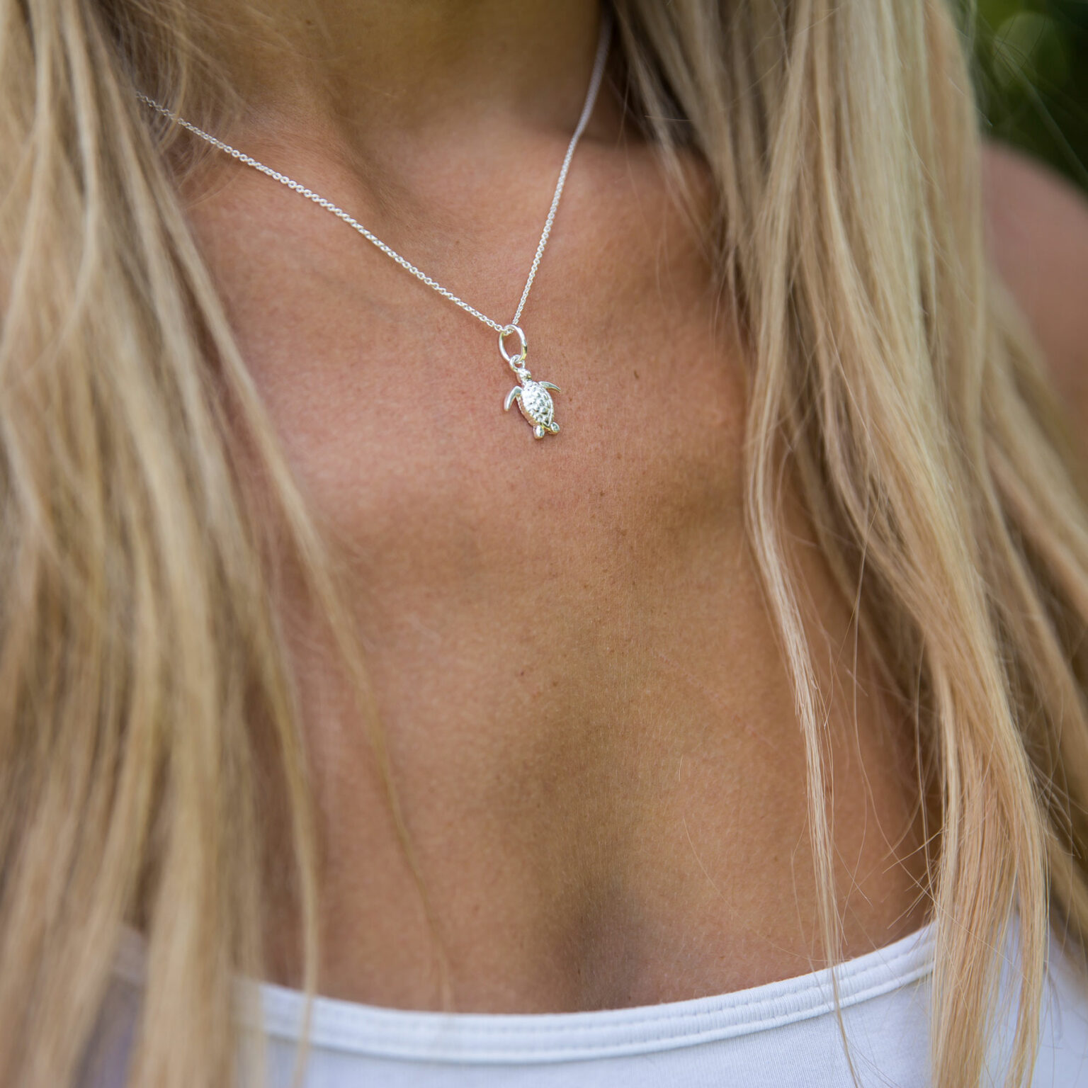 Silver baby turtle necklace