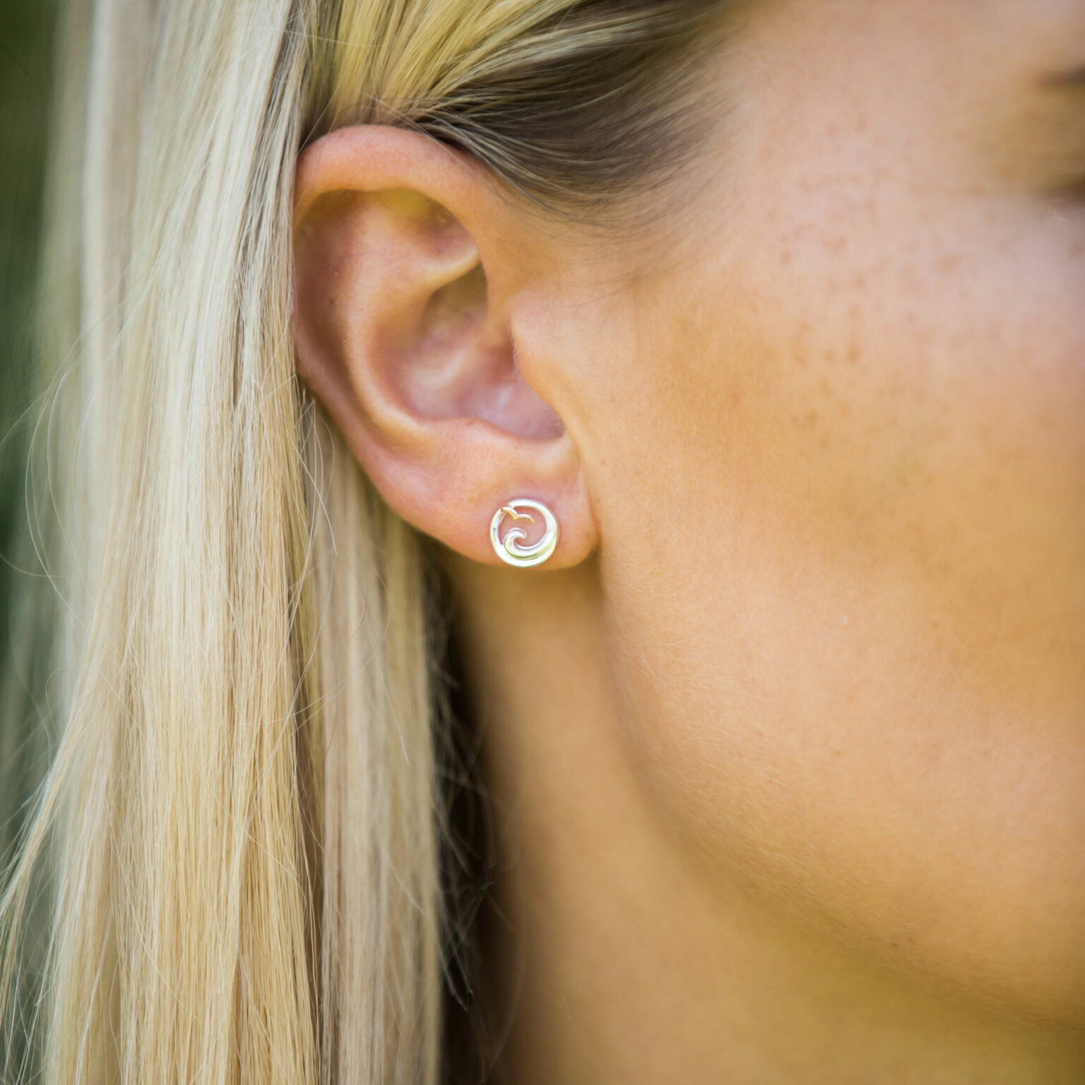 Silver wave and gull stud earrings