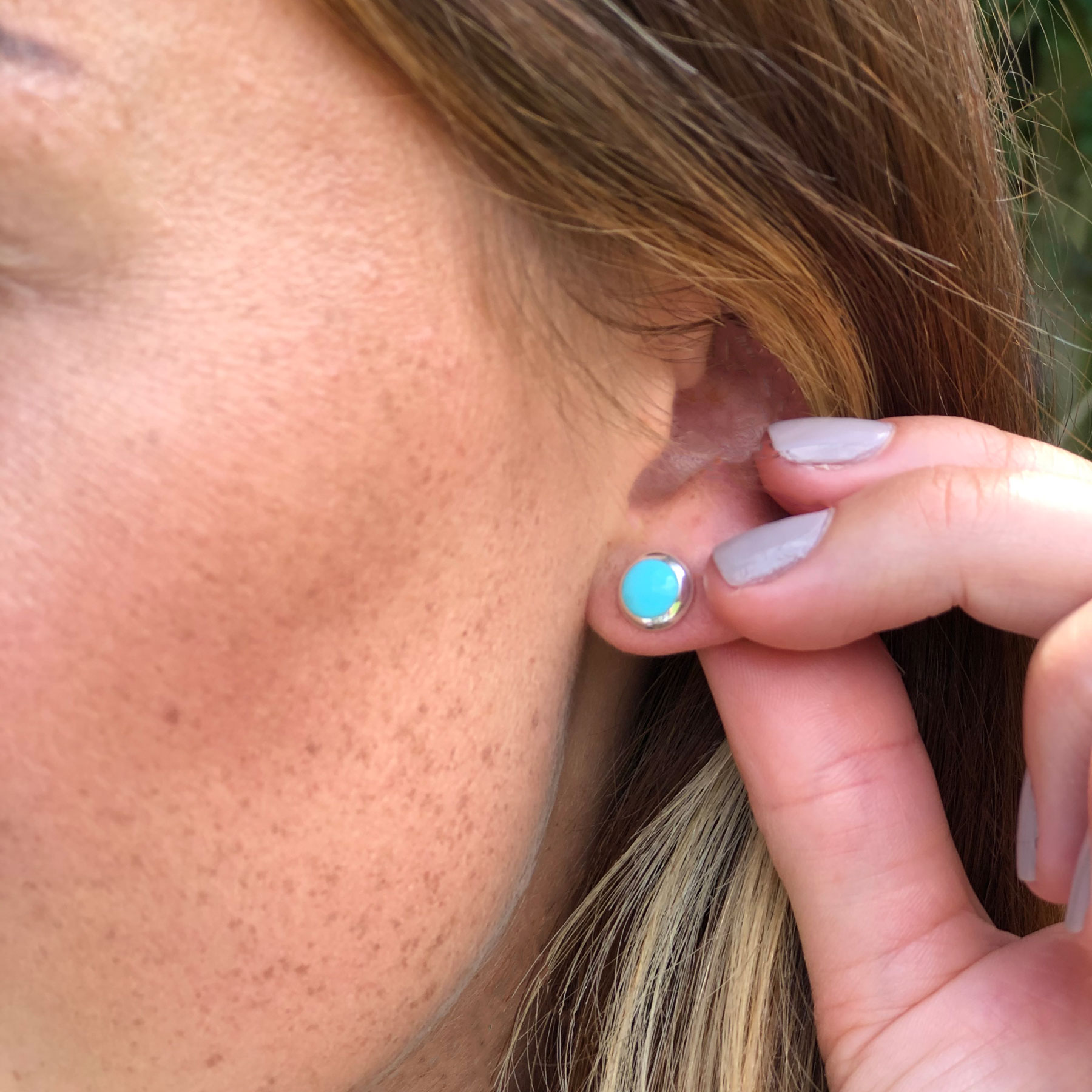 Turquoise Stud Earrings. Uncut Natural Gemstones. Hypoallergenic. Made in  USA.