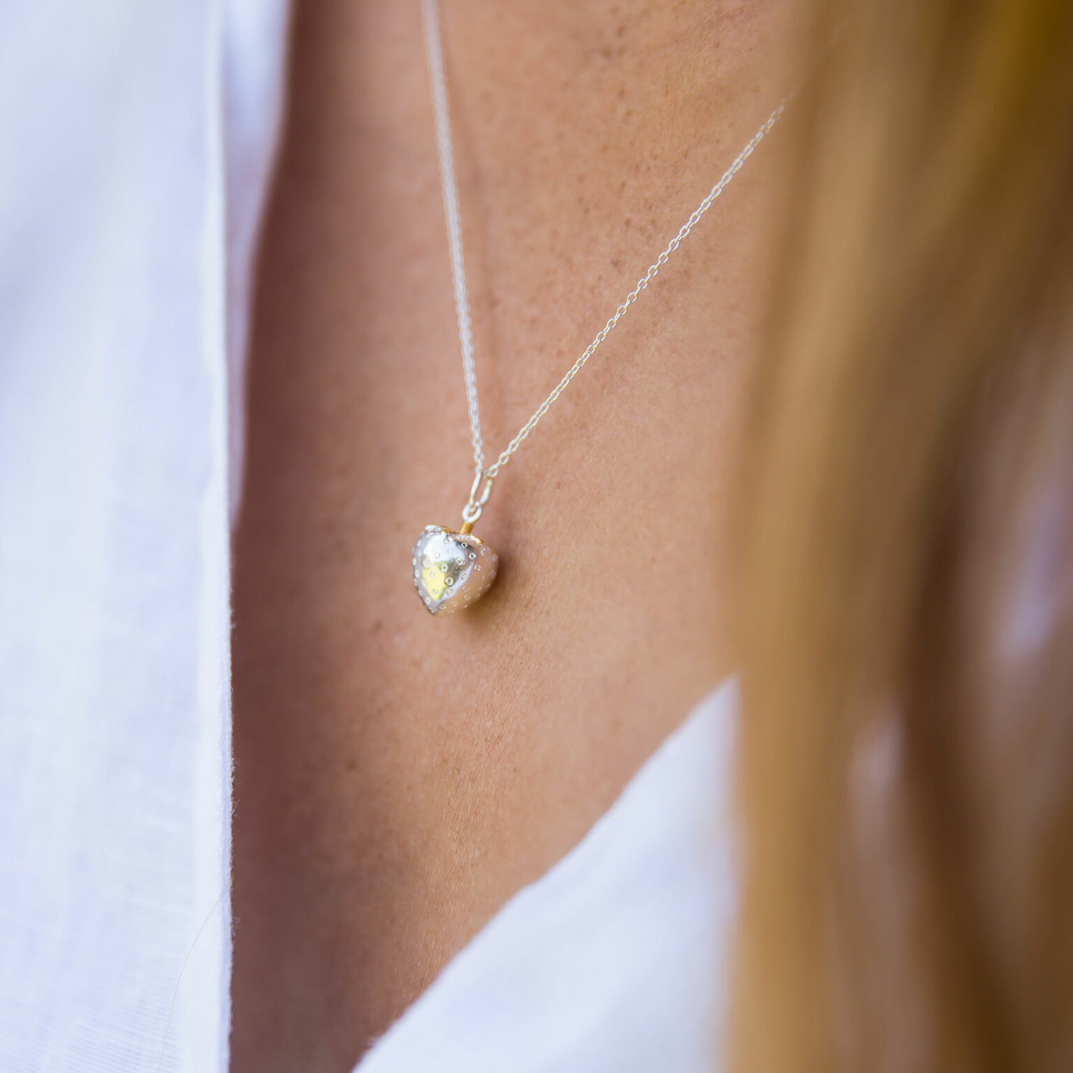 Silver and gold strawberry necklace