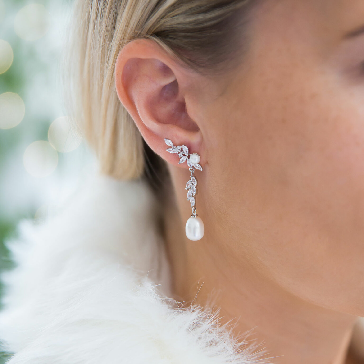 Entwined vine drop pearl earrings