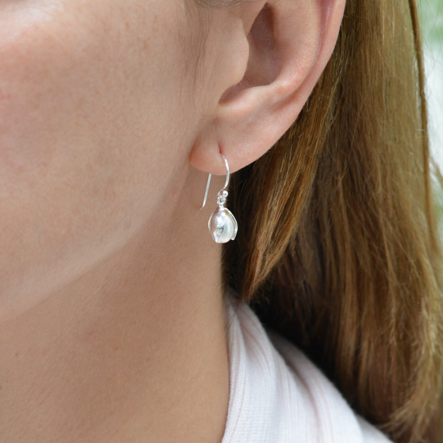 Silver and pearl snowdrop earrings