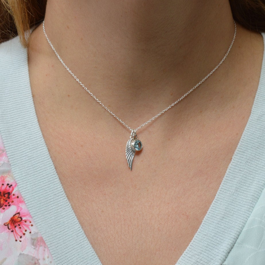 White & Sky Blue Topaz Pendant | Princess Jewelry