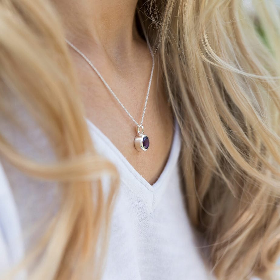 Silver and amethyst pendant necklace