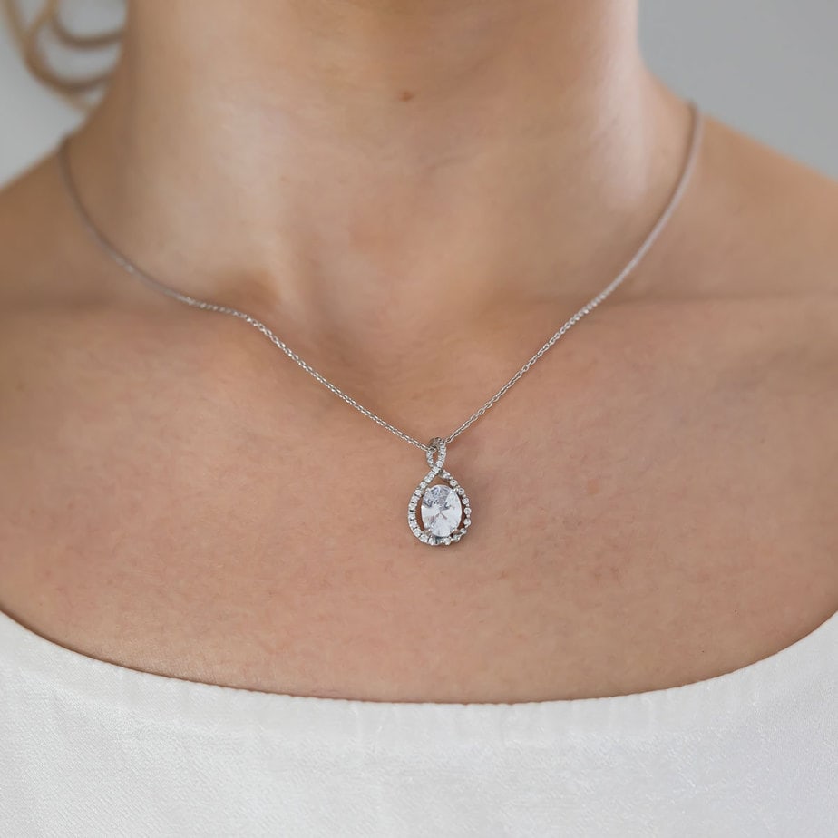 Large cubic zirconia teardrop necklace TigerLily Jewellery