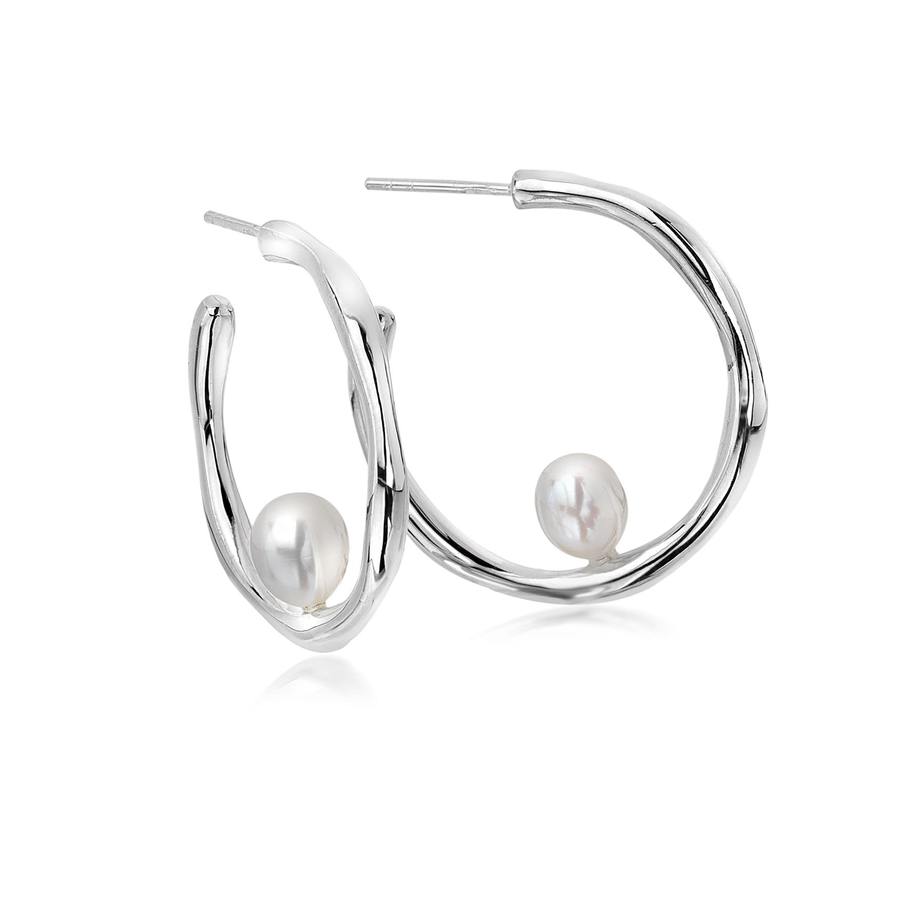 Silver and pearl organic hoop earrings TigerLily Jewellery