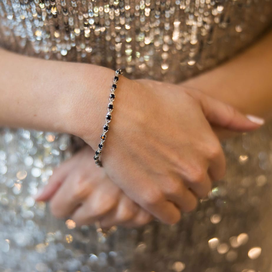 Black sapphire and silver bracelet