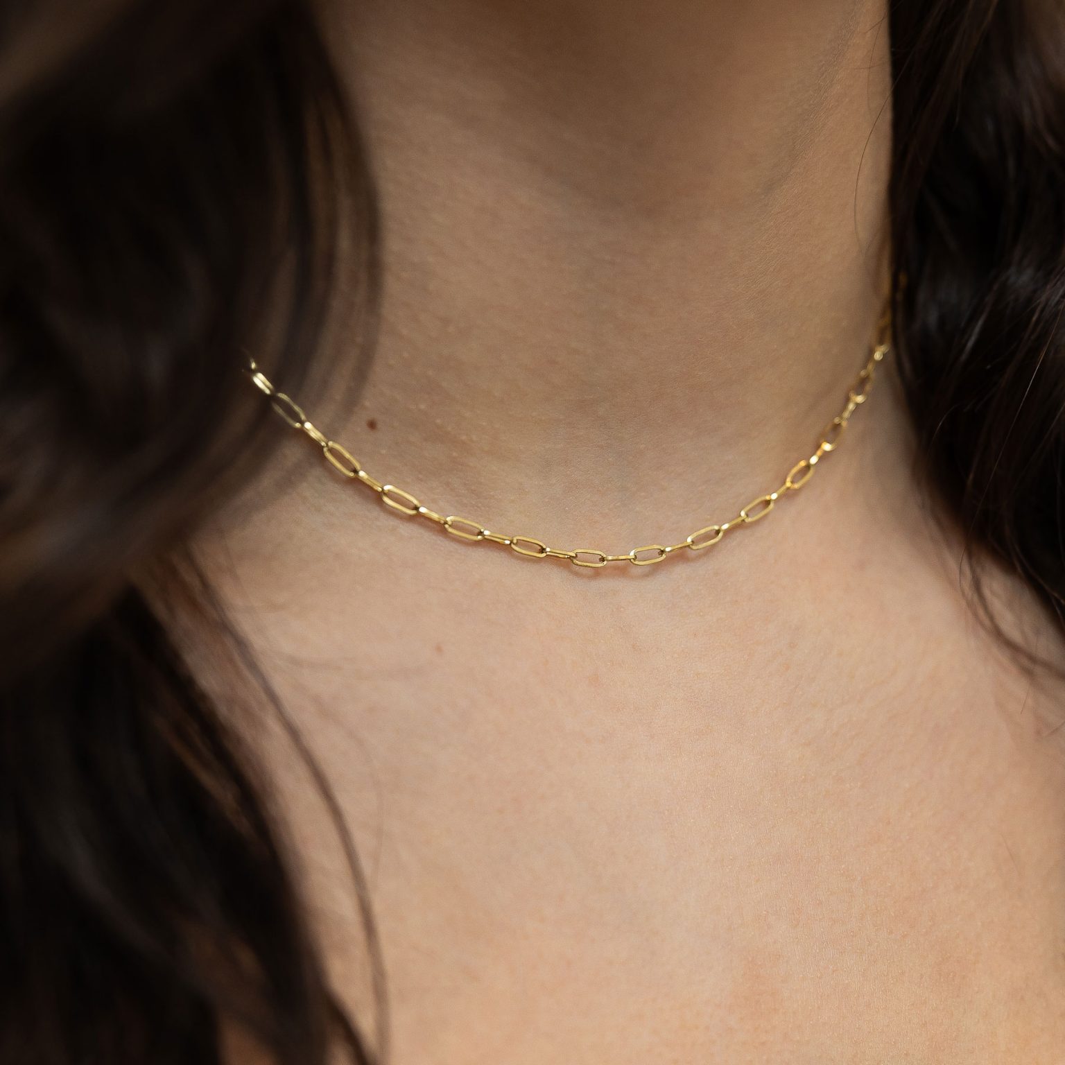 Fine paperclip chain short necklace