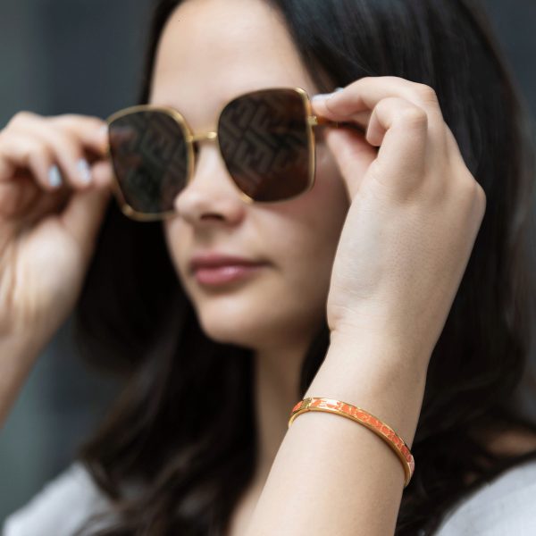 Coral enamel mosaic bangle