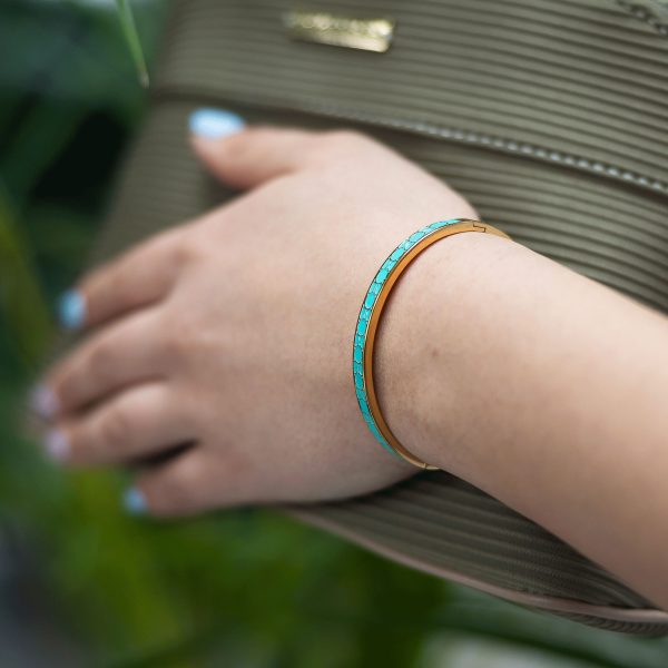 Turquoise enamel mosaic bangle