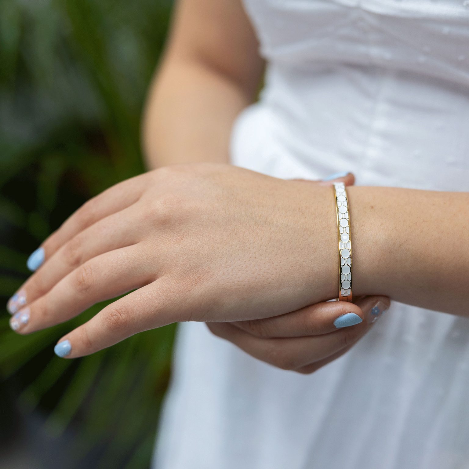 White enamel mosaic bangle
