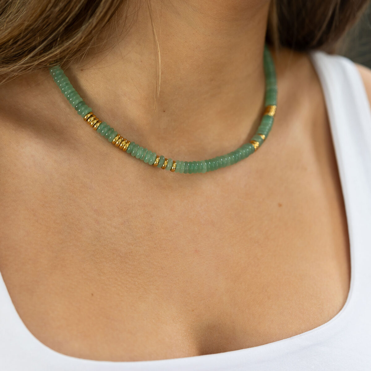 Amazonite and gold-coloured necklace