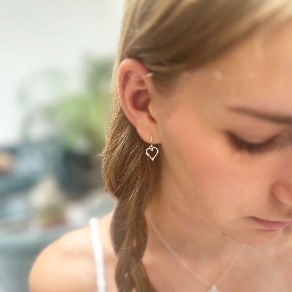 Silver outline heart drop earrings