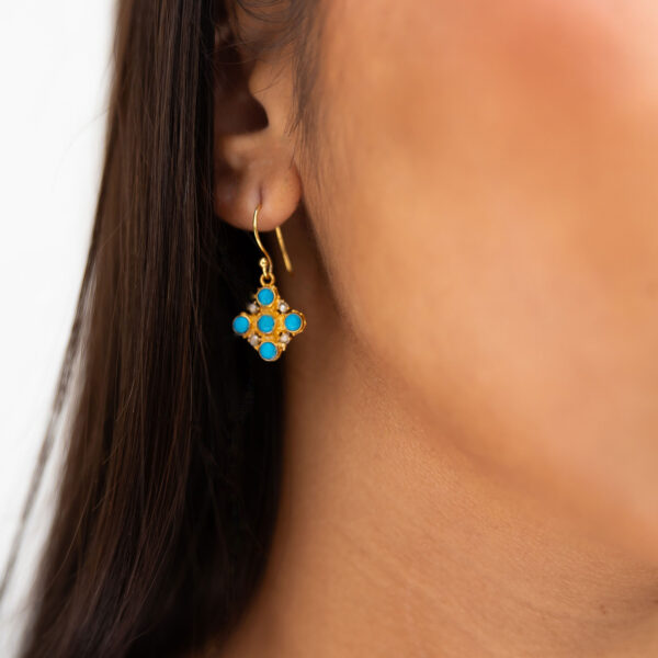 Turquoise and mini pearls cross earrings