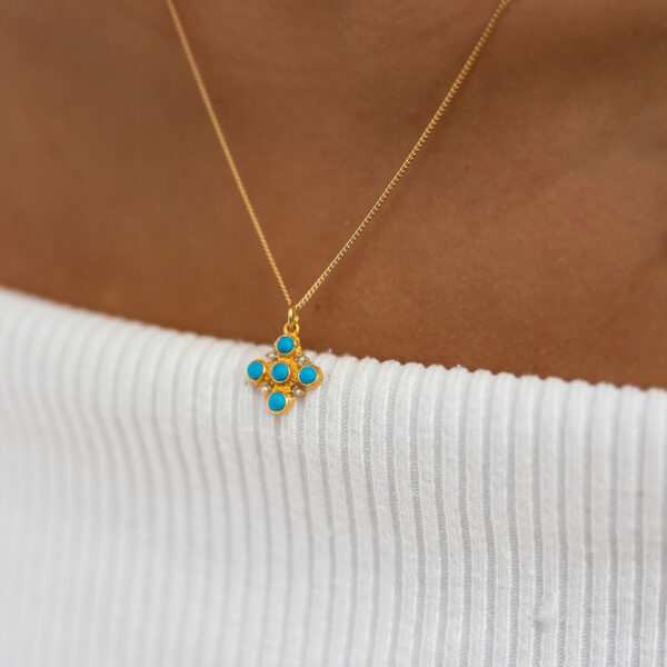 Turquoise and mini pearls cross necklace