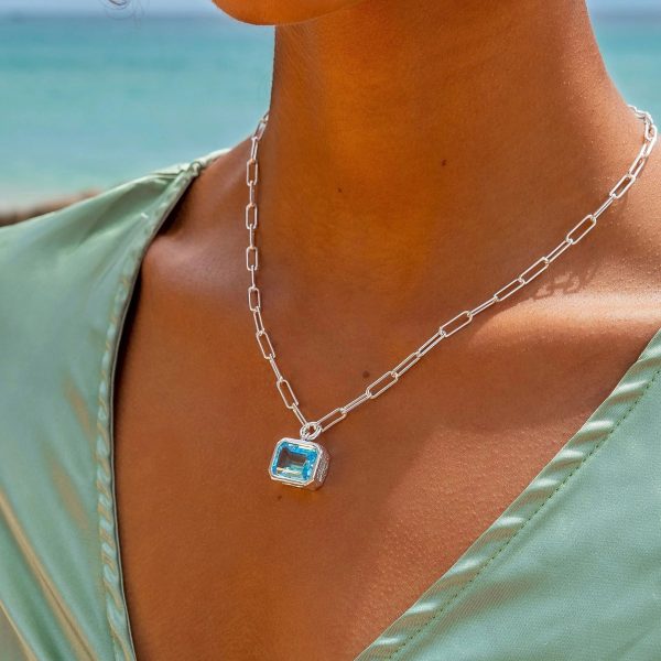 Blue topaz and large link silver necklace