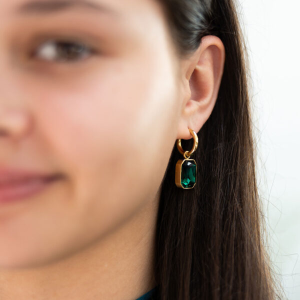 Faceted pendant hoop earrings in green