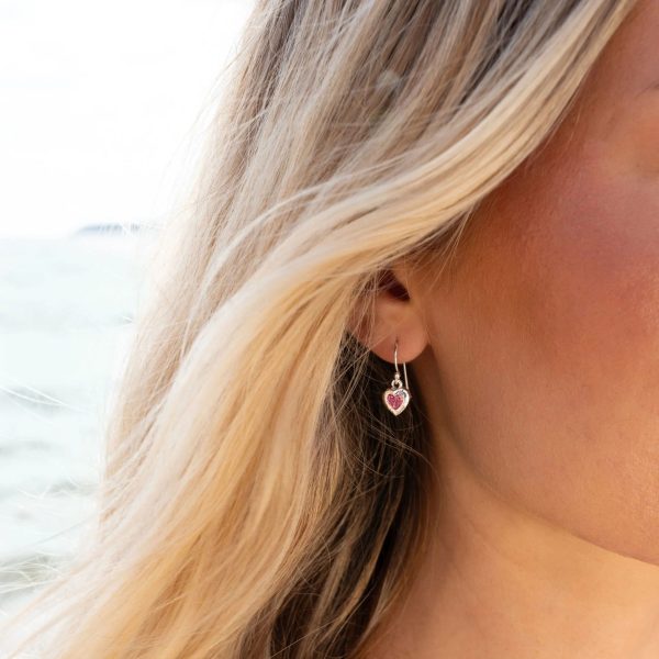 Pink tourmaline heart drop earrings