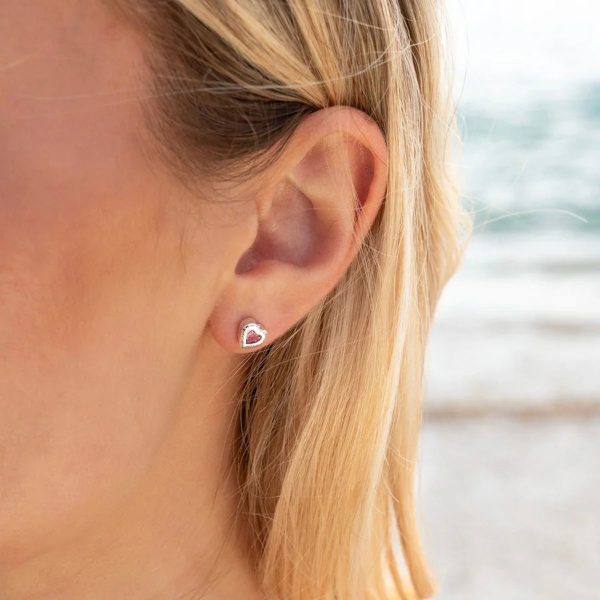 Pink tourmaline heart stud earrings