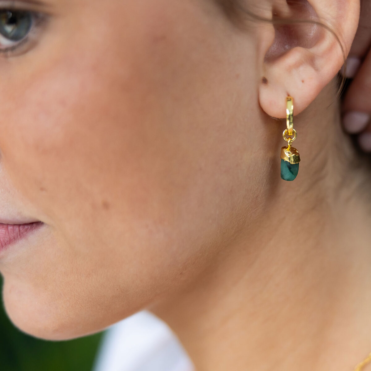 Natural emerald huggie earrings
