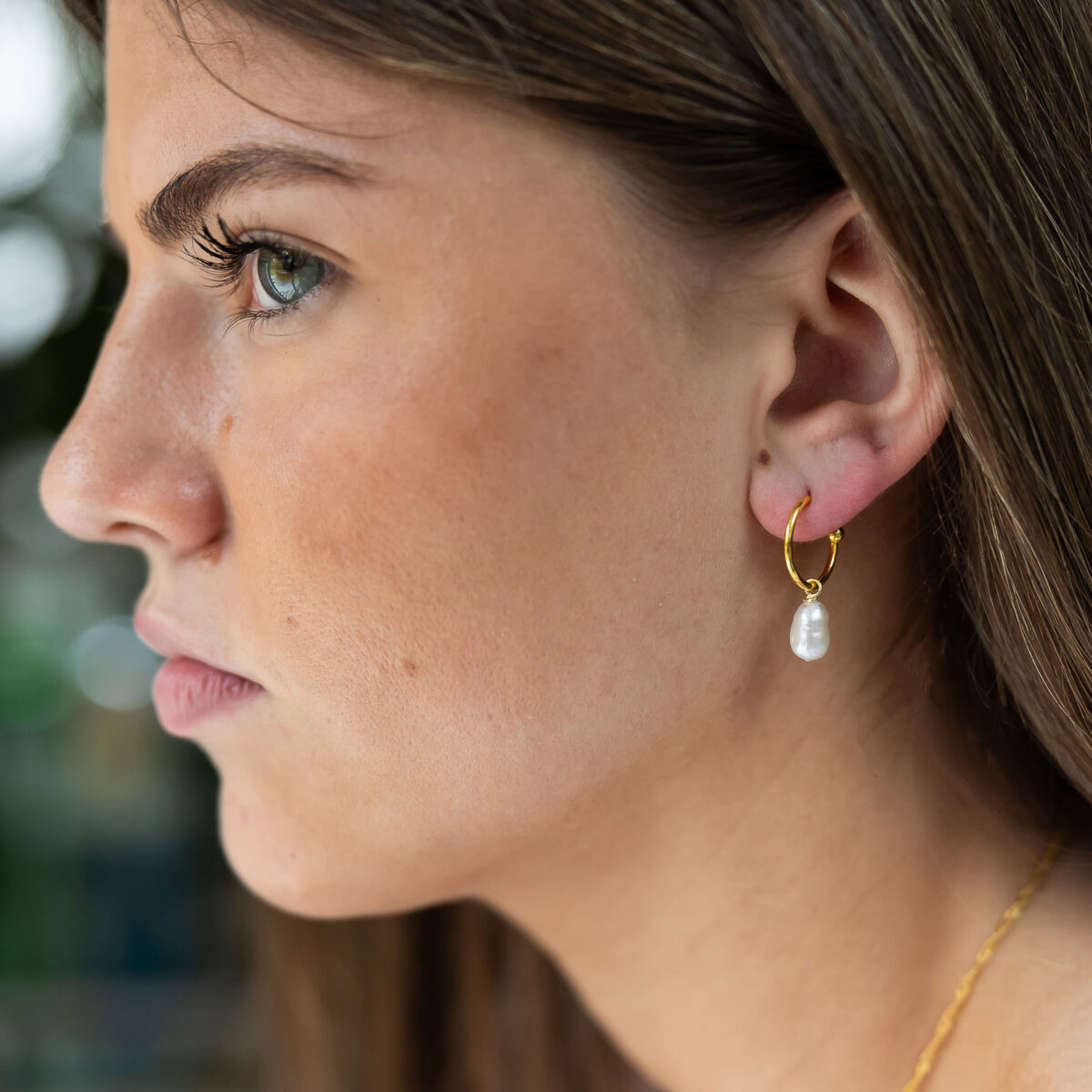 Pearl on hoop earrings