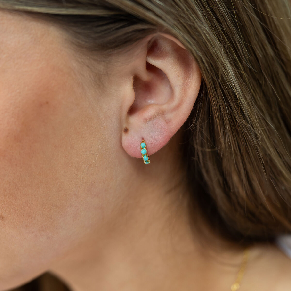 Multi turquoise huggie earrings
